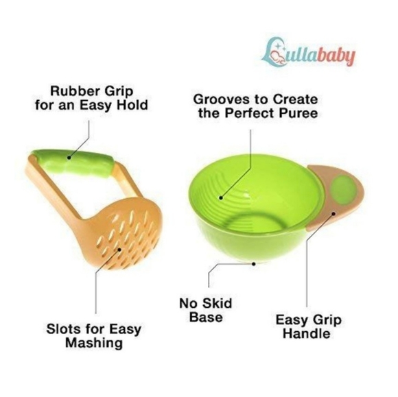 Baby Orange Green Mash & Serve Bowl Training Fork Spoon 5 Piece Feeding Set NEW - Picture 2 of 12